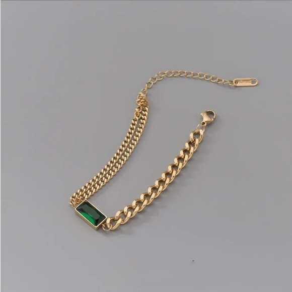 HIGH Quality Simple Hip-Hop Titanium Steel Green Square Zircon Bracelet - Picture 5 of 11